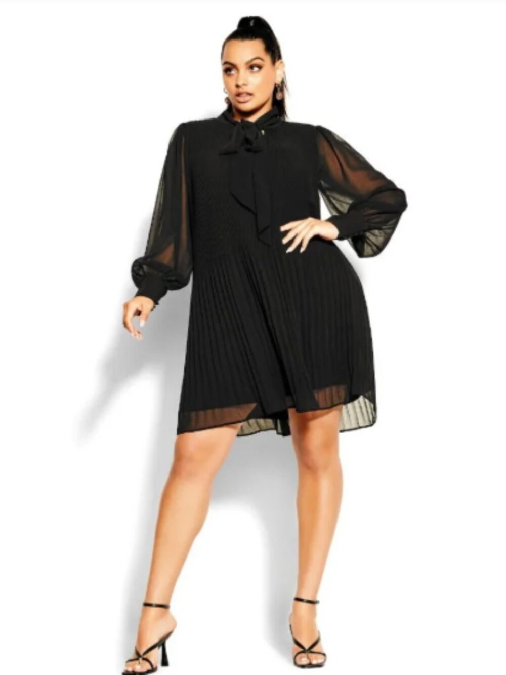 City Chic Black Pleated Sexy Sass Dress Size L = 20 = 2X Style 00212741